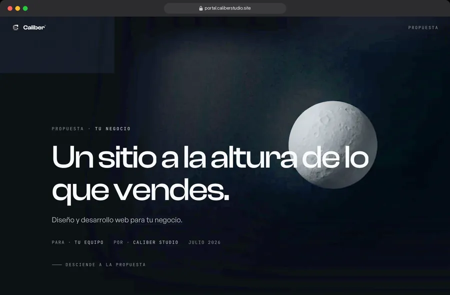 Portada de la propuesta, con el alcance y las fechas.