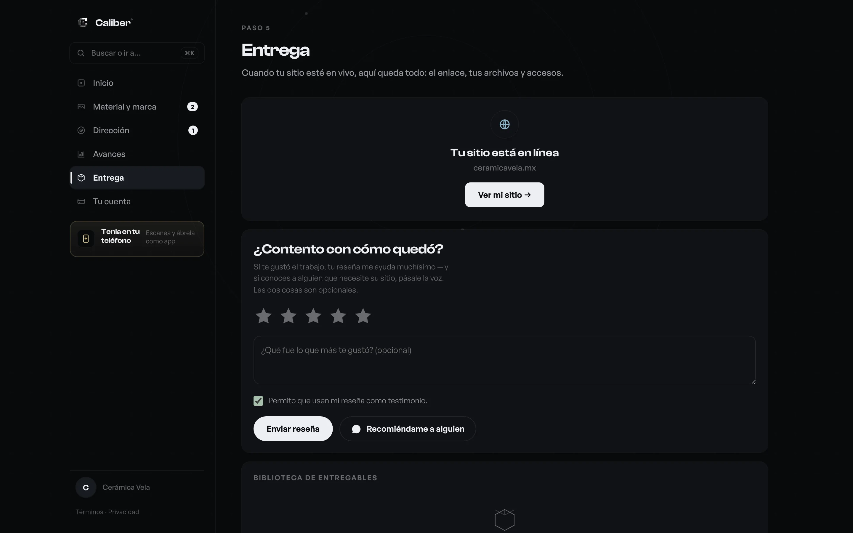 Entrega: el sitio en línea, los archivos y los accesos